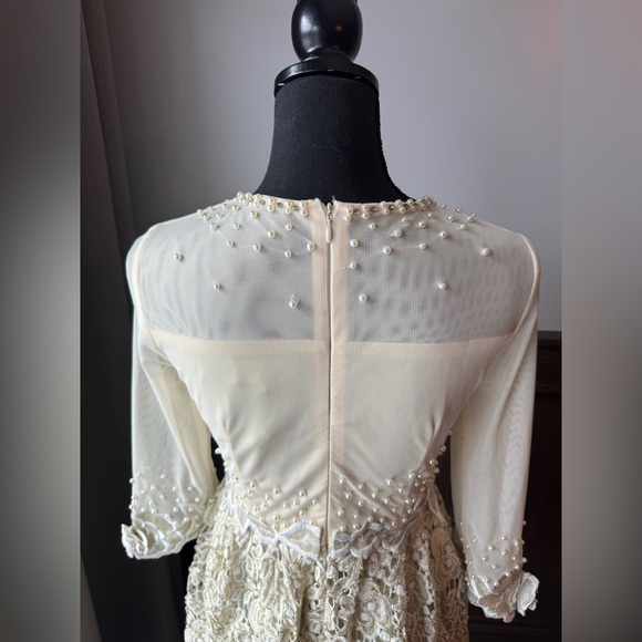 Metisu sheer top beige and gold floral pearl party dress.  Nwt - Picture 11 of 13